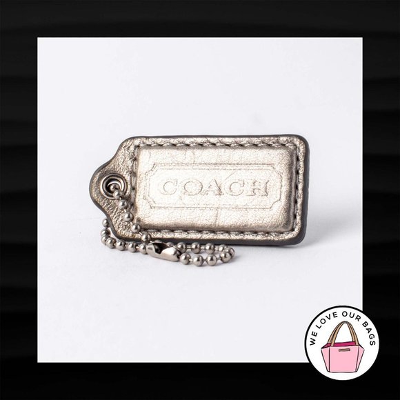 2" Medium COACH SILVER METALLIC LEATHER KEY FOB BAG CHARM KEYCHAIN HANGTAG TAG - Picture 1 of 1